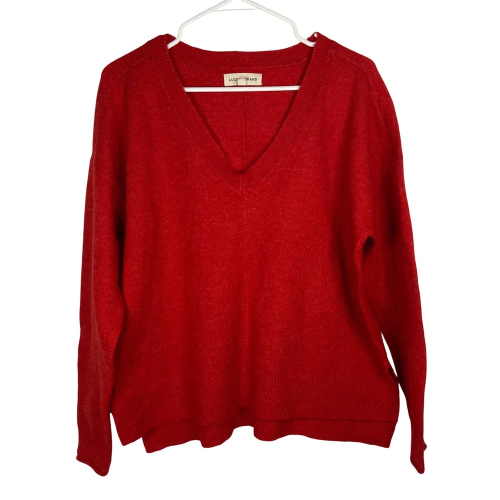 Lucky Brand Womens Red V-Neck Knit Pullover‎ Sweater Small